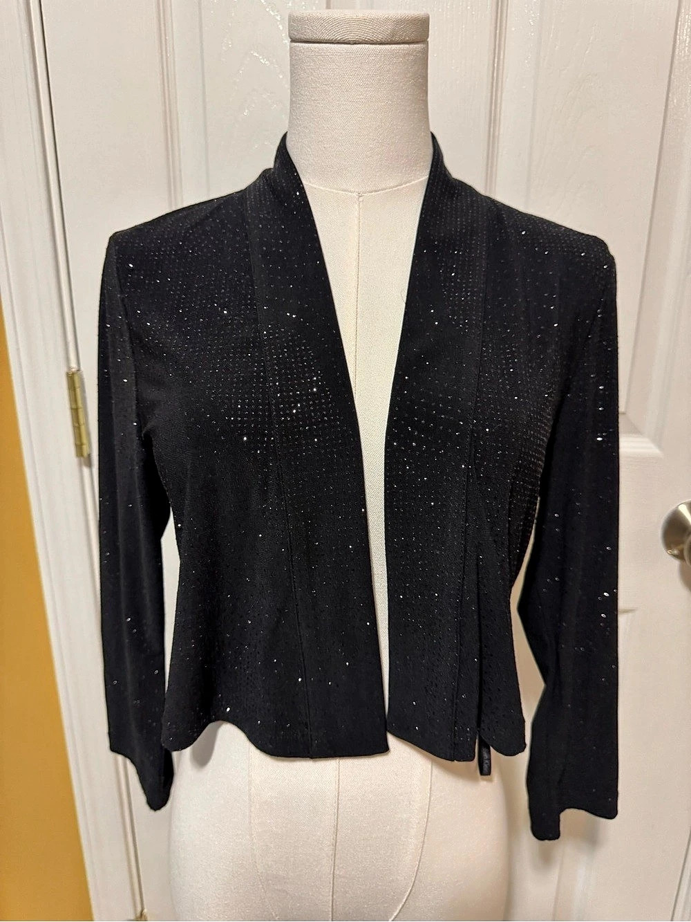 Calvin Klein Black Glitter Shimmer Open Front Shrug Bolero Jacket Size S Like Ne